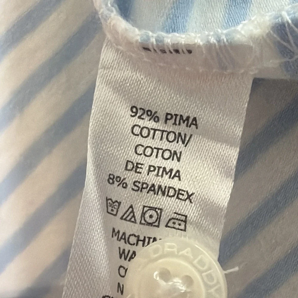 B. Draddy Polo Shirt Men's Large Blue Short Sleeve Golf Stretch Casual Striped